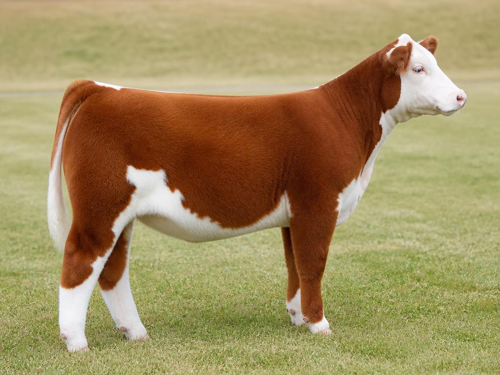 Red and white club heifer standing square